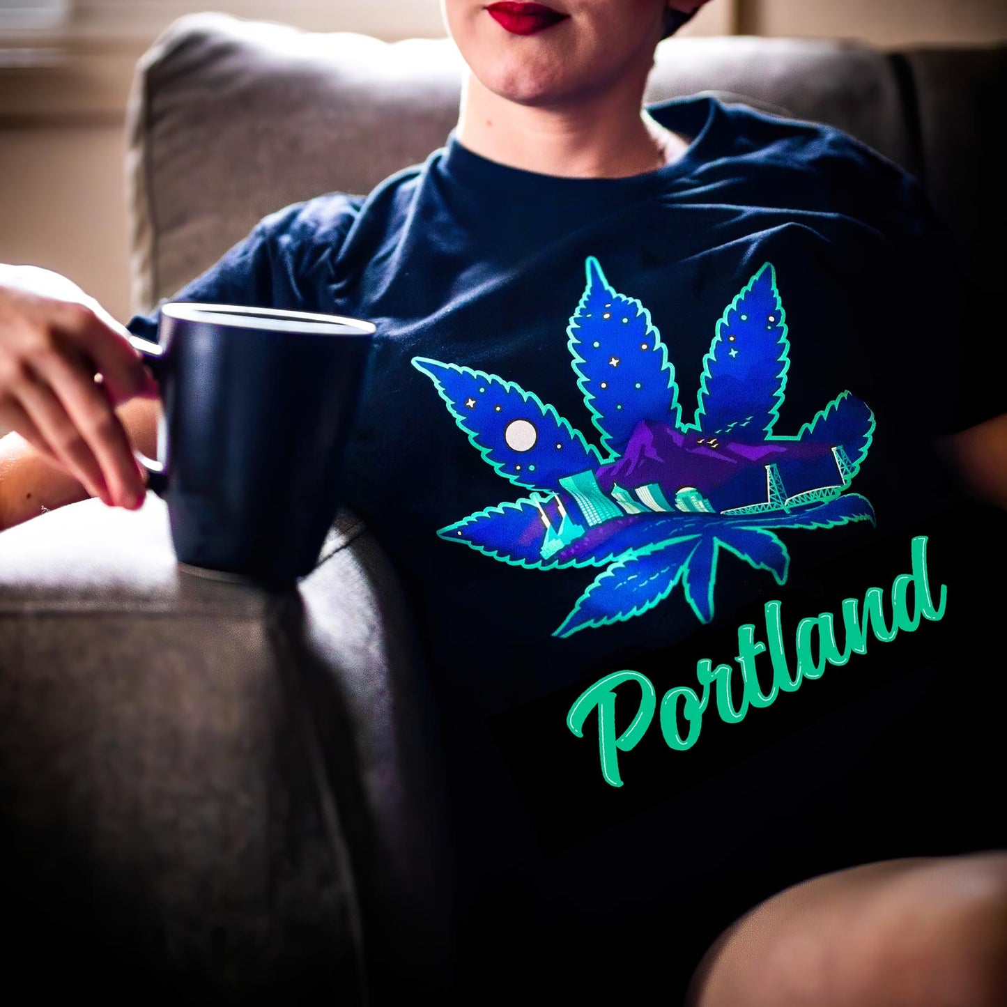 Portland PDX at Night Pot Leaf Unisex Shirt