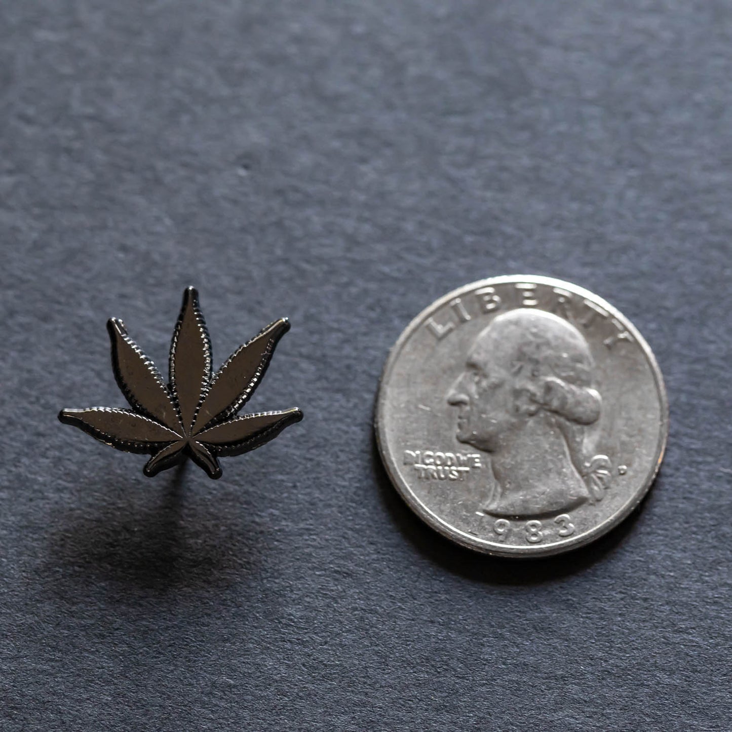 Black Die Struck Pot Leaf Lapel Pin 0.75" Inch