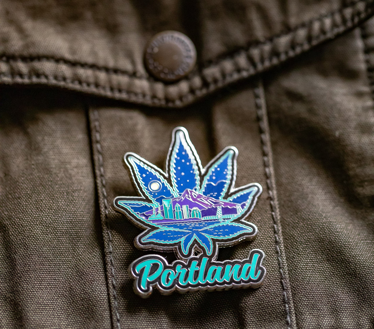 Portland PDX Pot Leaf at Night Lapel Pin 2" Inch