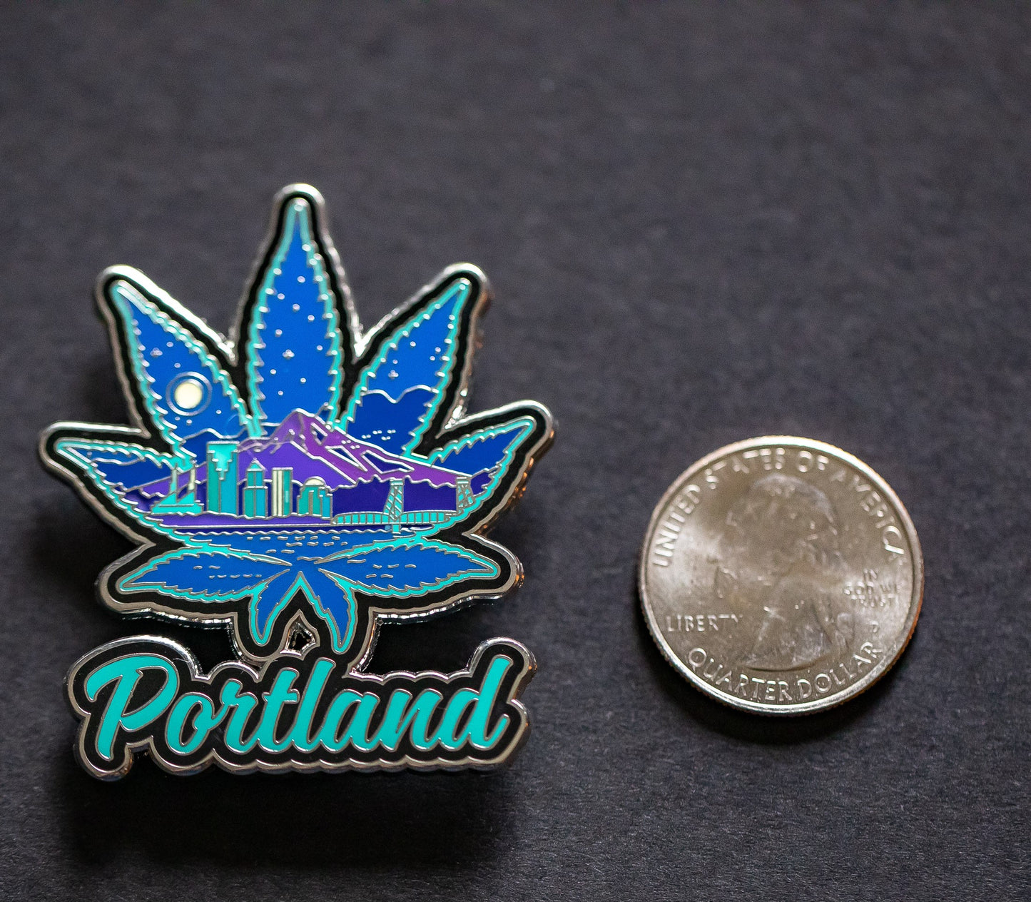 Portland PDX Pot Leaf at Night Lapel Pin 2" Inch