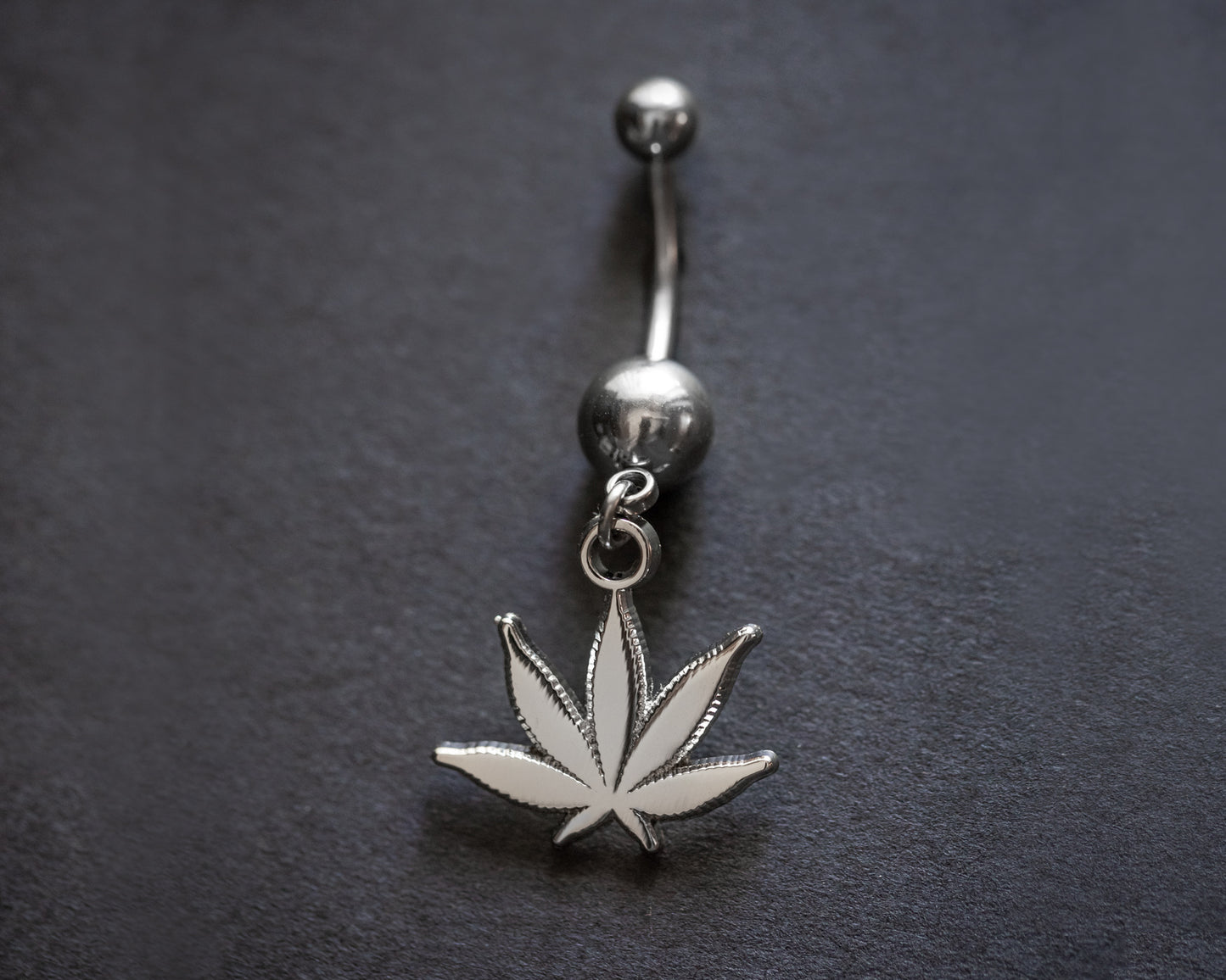 Silver Pot Leaf Belly Button Piercing