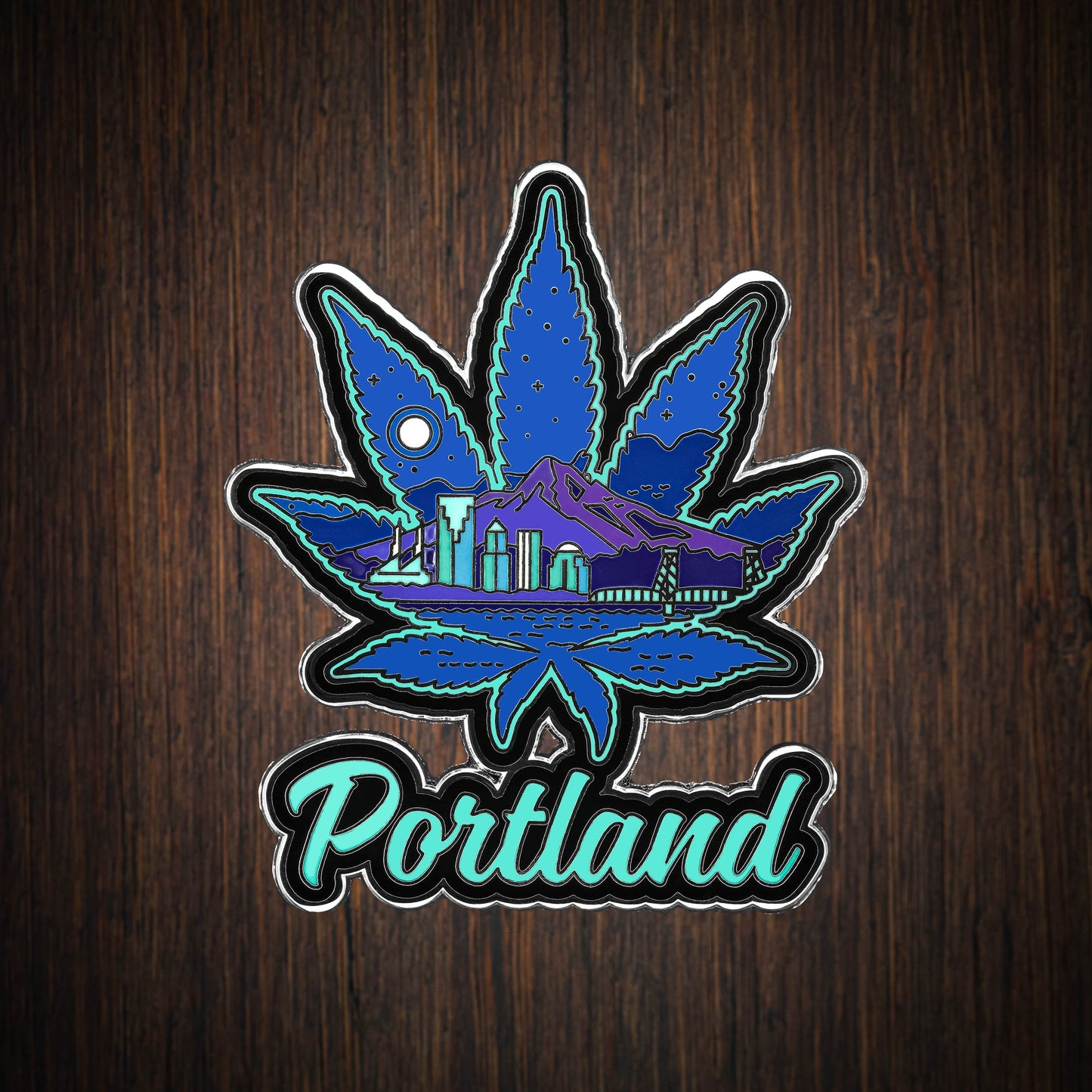 Portland PDX Pot Leaf at Night Lapel Pin 2" Inch