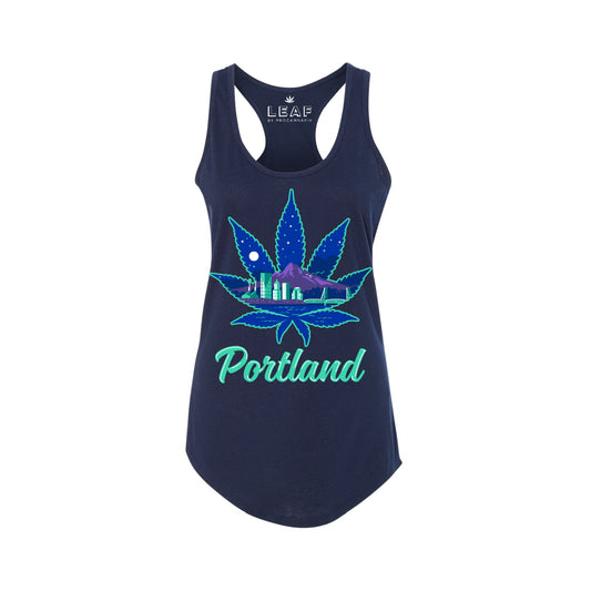 Portland PDX at Night Pot Leaf Tank Top Athletic Women's Cut