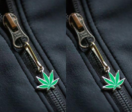Green Pot Leaf Zipper Pulls x2 Hard Enamel 0.75" Inch Size